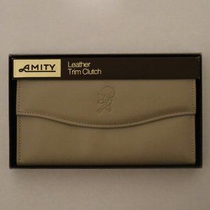 Amity Leather Trim Clutch - Floral Design - Tan - 6 14/16" x 3 9/16" w/ Package